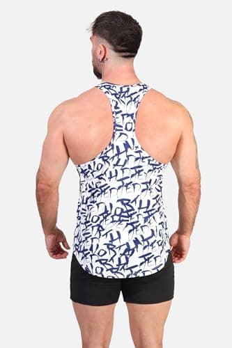 Jed North Men's Graphic Bodybuilding Tank Tops Gym Stringers Racerback,WhiteGraffiti,Large — view 3