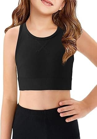 Haloumoning Sujetador deportivo para niñas, ropa interior en forma de U, espalda en forma de U, para entrenamiento, bustier, cuello redondo, sin vientre, tops para yoga, ballet, danza, bralette