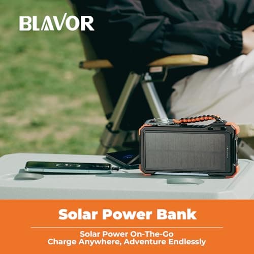 BLAVOR Solar Power Bank 20000mAh Built-in Cables, Wireless Charger for Phones & Apple Watch, 20W Fast Charging Battery Pack with USB C, Flashlight, Solar Charger for iPhone, iPad, iWatch, Samsung — view 6