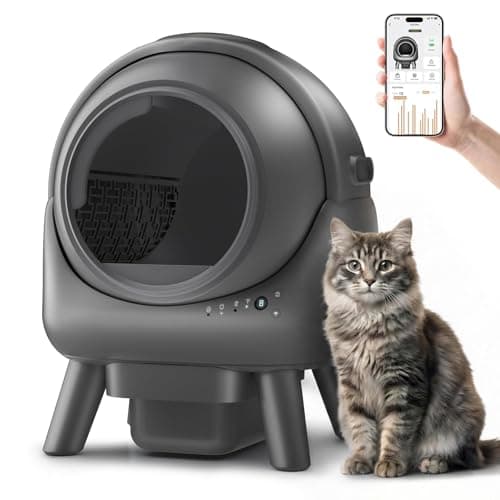 Self-Cleaning Litter Box for Multiple Cats, Smart App-Controlled with Health Monitoring, 15-Day Odor-Free Capacity, Safe for Cats up to 18 lbs, B-Grey
