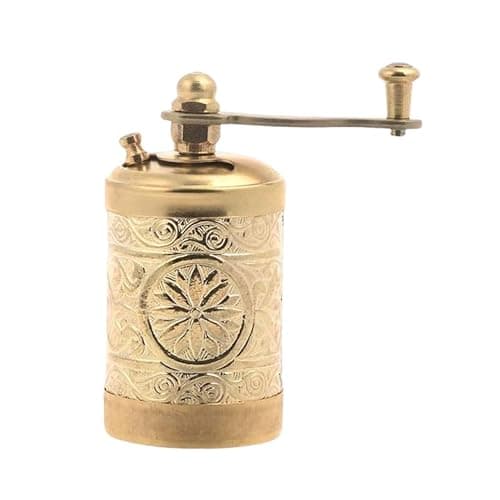 LaModaHome Vintage Mini Antique Copper Grinder for Salt and Pepper, Turkish, Greek, Arabic Coffee Beans, Spices, Herbs Mill, Manual Kitchen Accessories for Home, Restaurant, Farmhouse, Gift - Gold