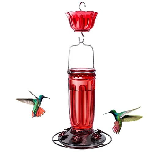 Kingsyard Glass Hummingbird Feeder for Outdoors Wild Bird Feeder with 6 Feeding Ports Hanging for Garden Yard, Red (Ant Moat Included) — view 9