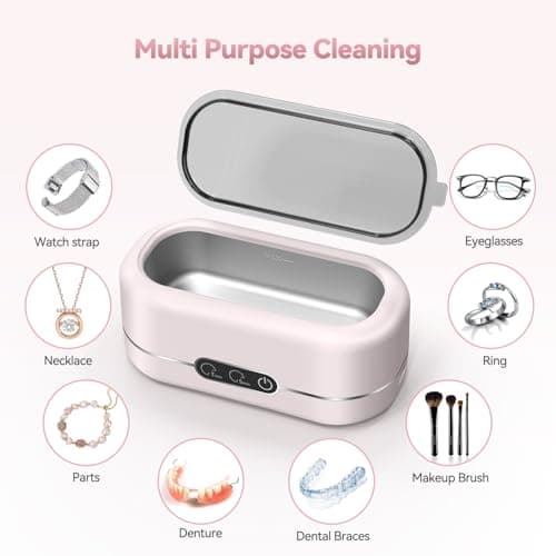 BYASKZIV Ultrasonic Cleaner, Upgraded 50KHz Ultrasonic Cleaner Machine with 304 Stainless Steel for Jewelry, Eyeglasses, Rings, Watch Strap, Dentures, Dual Cleaning Modes - Pink — view 2