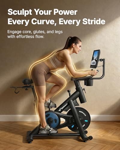 MERACH Exercise Bike, Brake Pad Stationary Bike with Exclusive App, Low Noise Indoor Cycling Bike with 270lbs Weight Capacity, Tablet Mount and Fitness Courses for Weight Loss-Blue — view 5