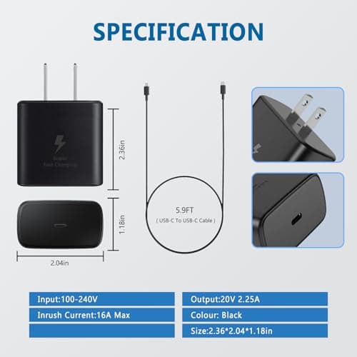 45W USB-C Charger, Super Fast Charger Type C for Sam Sung Galaxy S24 Ultra/S24/S24+/S23 Ultra/S22+/S22 Ultra/S23/S23+/S22 with 5.9FT Cable 2 Pack Chargers
