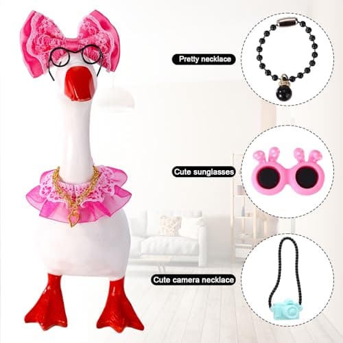 39pcs 7 Inch/17.8 cm Desk Goose Outfits, Mini Porch Goose Accessories with Hat Glasses Scepter Necklace Scarf Fun Clothes Costume Set for Magnetic Table Geese Statue Decor — view 3