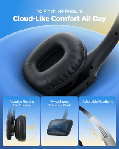 Trucker Bluetooth Headset, Wireless Headset with Mic for Work, Upgraded V5.3 Dual Noise Cancelling Microphones, Mute Button, Multipoint, 53H Battery, for Truck Drivers, Work from Home Office Phone — view 3