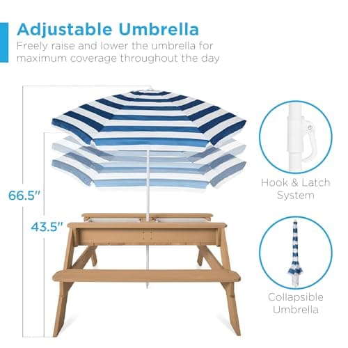 Best Choice Products Kids Picnic Table with Umbrella, 3-in-1 Sand & Water Table, Outdoor Convertible Picnic Table for Toddlers, Seats 4, Removable Top, 2 Buckets - Navy — view 5