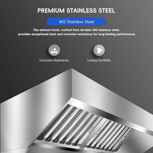Garvee 8FT Commercial Exhaust Hood, 201 Stainless Steel Rust Resistant Vent Hood with 4 Detachable U-Shaped Oil Filter Mesh, Commercial Grade for Kitchen/Restaurant/Food Truck/Concession Stand — view 2