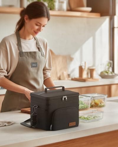 HOTOR Insulated Lunch Box for Men & Women - Leak-Proof Cooler Lunch Bag with 4 Pockets, Adjustable Strap, Ideal for Work, Picnic, Travel - Medium, Black, 10.2"×6.9"×8.5" — view 7