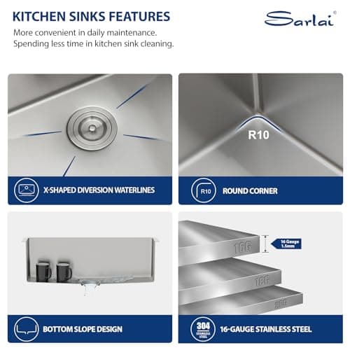 Stainless Farmhouse Sink - Sarlai 27 Inch Kitchen Sink Apron Front Stainless Steel 16 Gauge Single Bowl Kitchen Farm Sink — view 4
