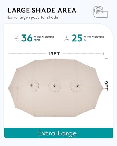 SERWALL 8-Piece Patio Dining Sets with 15FT Double Side Patio Umbrella, Outdoor HDPE Dining Furniture Set with Umbrella Hole Cut-Out Table and 6 Chairs, Brown（Umbreall Base not Included） — view 4