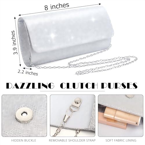 Meanplan 4 Pcs Silver Clutch Purse Jewelry Set for Women Rave Accessories Evening Rhinestone Purse Silver for Bride Wedding(Elegant Style) — view 5