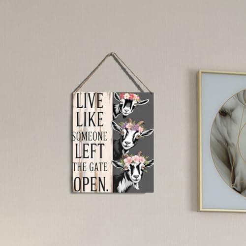 Live Like Someone Left The Gate Open Goat Floral Hanging Plaque, 6.7 x 10 Inches Farmhouse Wall Decor for Kitchen, Cabin, Home