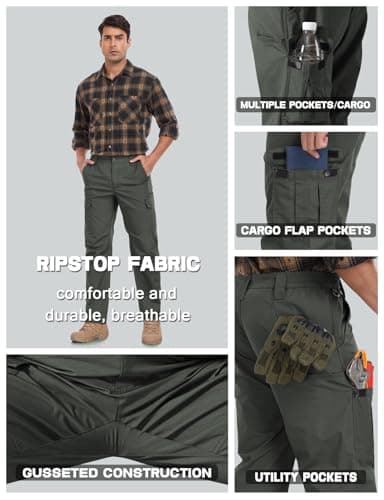 SPOSULEI Men's Cargo Work Pants Waterproof Ripstop Tactical Lightweight Durable Work Pants with 7 Pockets for Construction, Outdoor Working Army Green 30Wx30L — view 5