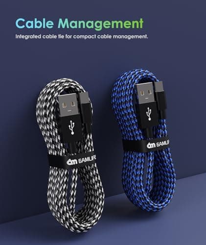 PS4 Controller Charging Cable 2 Pack, 10FT Micro USB Cable for PS4, PS4 Slim, PS4 Pro DualShock 4 Controller, Nylon Braided Charger Cord, Compatible with Micro USB Devices, Black Blue — view 3