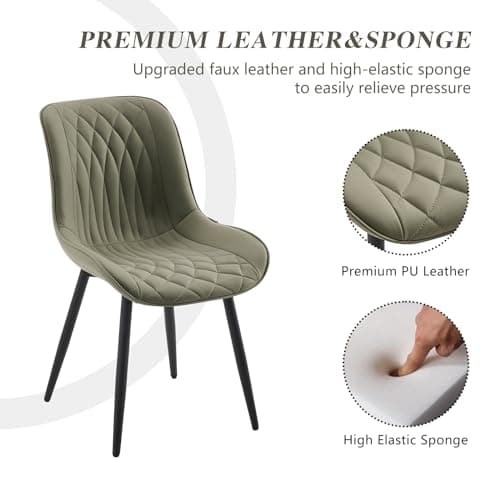 YOUNIKE Dining Chairs Set of 2, Leather Upholstered Dining Room Chairs, Mid Century Modern Armless Kitchen Chair Side Chairs, Suitable for Bedroom Living Room, Load Up to 300 LBS, Olive Green — view 4