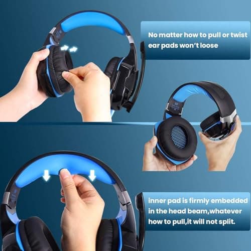 G2000 Over Ear Gaming Headset with 50mm Driver Breathable Ear Pads 360° Surround Sound Rotating Microphone (Black Blue) — view 2