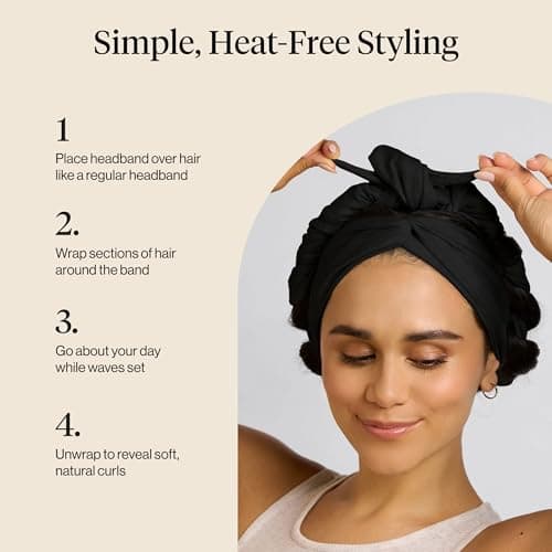 Kitsch Set & Flow Active Heatless Curling Headband For Women – Achieves Heatless Curls Overnight, No Heat Damage | Heatless Curlers with Flexible Fit | Great During Gym Sessions, Travel - Black, 1pc — view 5