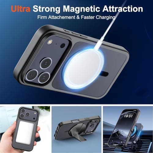 SUPFINE Magnetic for iPhone 17 Pro Max Case with Screen Protector (Compatible with MagSafe)(Military Grade Drop Protection) Translucent Matte Phone Cover,Black — view 4
