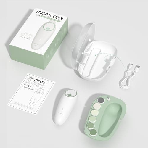 Momcozy Baby Nail File Electric, Gentle Baby Nail Trimmer Electric, Baby Nail Clipper with Night Light, 7 Grinding Head Replacement Pads, Green — view 7