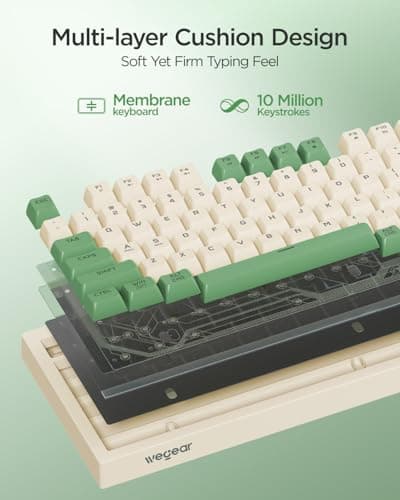 wegear Pastel Wireless Keyboard, Computer Gaming Keyboard with Media Knob, Tri-Mode Bluetooth/2.4GHz/USB-C Wired, Backlit, 94 Keys, Cute Creamy Keyboard for PC, Mac - Green — view 2