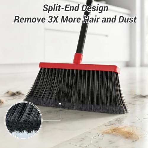 Zeawec Broom with Dustpan Combo Set, Long Handle Upright Standing Self-Cleaning Broom and Dustpan Set for Pet Hair & Dust Cleanup, Indoor Outdoor Use for Home, Kitchen, Office, Red & Gray — view 2