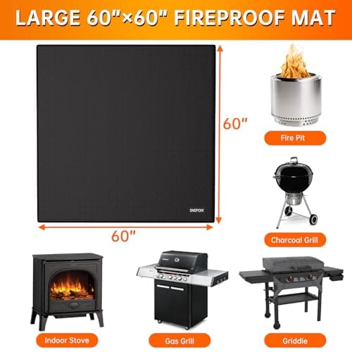 ENGPOW Large 60 x 60 inches Under Grill Mat for Outdoor Grill, Double-Sided Fireproof Indoor Fireplace Mat Fire Pit Mat, Oil-Proof Waterproof BBQ Mat for Deck Patio Lawn,Reusable and Easy to Clean — view 2