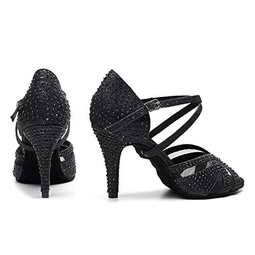 JUODVMP Women's Ballroom Dance Shoes Glitter High Heel Dance Heels Salsa Professional Dance Shoes,Black,8.5cm Heel,8 US — view 3