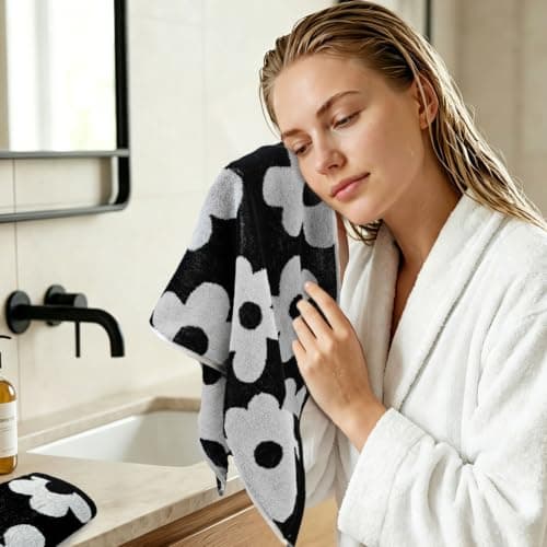 Jacquotha 2-Piece Black Floral Hand Towels for Bathroom, 13" x 29" — view 5