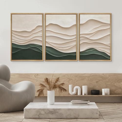 SIGNWIN Framed Canvas Print Wall Art Set Textured Paper Cut Landscape Beige and Green Minimalist Illustrations Modern Art Rustic Relax/Calm for Living Room, Bedroom, Office - 24"x36"x3 Natural — view 3