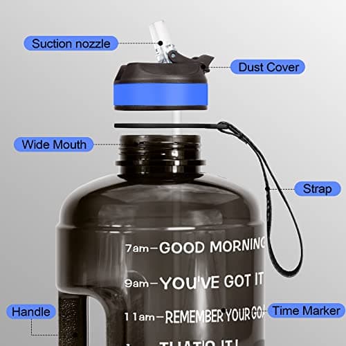 QuiFit Motivational Gallon Water Bottle - with Straw & Time Marker BPA Free Large Reusable Sport Water Jug with Handle for Fitness Outdoor Enthusiasts Leak-Proof(Black,1 gallon) — view 4