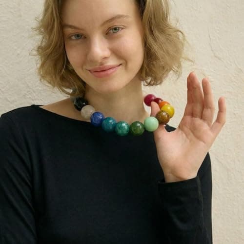 FAUTHENTICUTE Colorful Beaded Necklace for Women Multicolored Round Resin Beads Statement Necklace Summer Chunky Choker Beach Jewelry Gifts — view 2