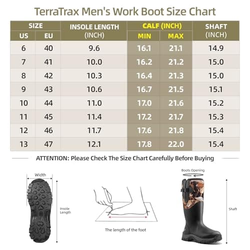 TerraTrax Men's Black 100% Waterproof Insulated Rubber Hunting & Work Boots | 6mm Neoprene for Cold Weather, Fishing, Farming & Outdoor Use Size 11 — view 7