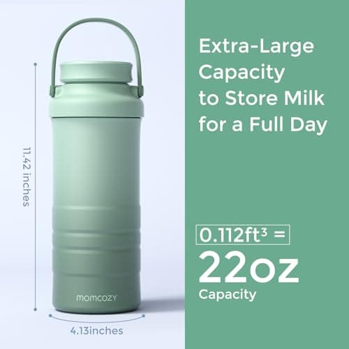 Momcozy 22oz Portable Breast Milk Cooler for Outdoor, Life Saver with 360° Total Cooling for 24 Hours, Larger Capacity Travel Breastmilk Chiller with 2pcs Baby Bottles for Breastmilk Storage, Green — view 7