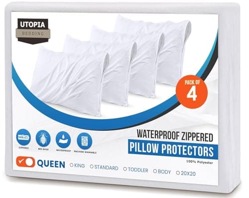 Utopia Bedding Set of 4 Waterproof Pillow Protectors with Zipper Queen Size (White), Ultra Soft Pillow Covers, Bed Bug and Dust Mite Proof Pillow Encasements, Moisture Wicking Pillow Cases — view 6