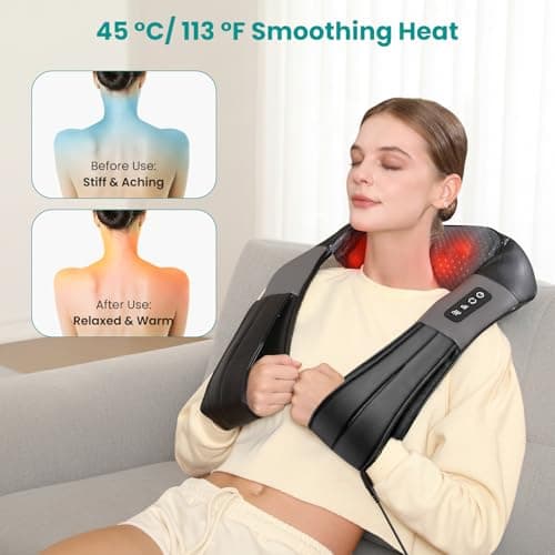 Nekteck Shiatsu Back Neck Massager,2026 Upgraded 3D Back Shoulder Kneading Massage Pillow, Deep Kneading Shoulder Massager with Heat, Waist Massage Pillow for Home Car and Office Use (NOT Cordless) — view 3