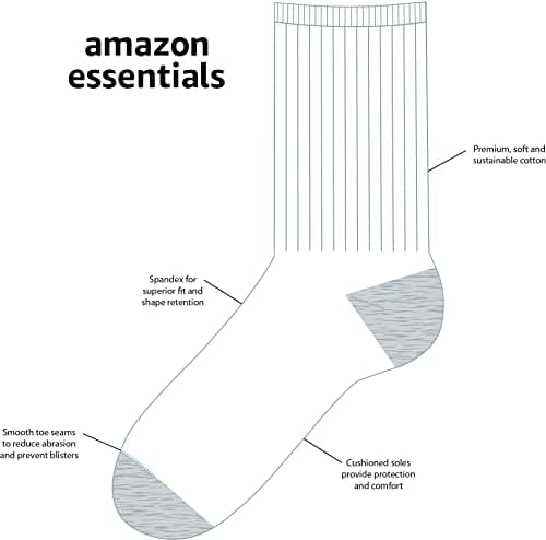 Amazon Essentials Kids Boys Cotton Crew Socks, 10-Pack White/Grey, Large (8-12 Years)
