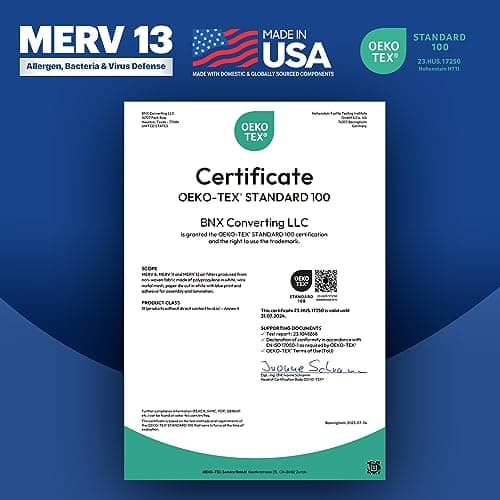 BNX TruFilter 20x20x1 MERV 13 (4-Pack) AC Furnace Air Filter - MADE IN USA - Electrostatic Pleated Air Conditioner HVAC AC Furnace Filters - Removes Pollen, Mold, Bacteria, Smoke — view 5