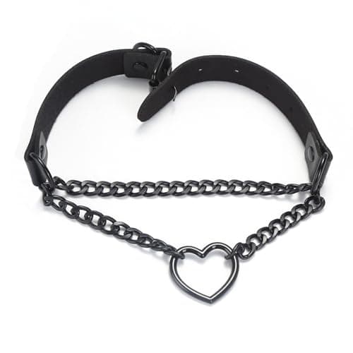 Aufordebatis Heart Black Chain Collar, Leather Collar Necklace Gothic Punk Body Chain Belt Jewelry Accessories for Halloween Cosplay (Black, 13-16 in) — view 4