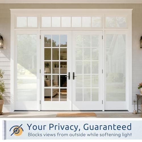 rabbitgoo Window Films for Privacy Frosted Glass Film with Backing Grid Lines Non-Adhesives Privacy Sticker Static Cling Window Covering Decals for Home Office Bathroom Door 44.5 x 200cm, Pure Frosted