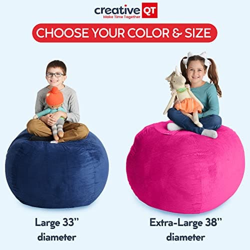 Creative QT Stuff ’n Sit Extra Large 38’’ Bean Bag Storage Cover for Stuffed Animals & Toys, Giant Beanbag Chair for Kids Ages 3-14, Bedroom Organizer, Grey/White Striped — view 2