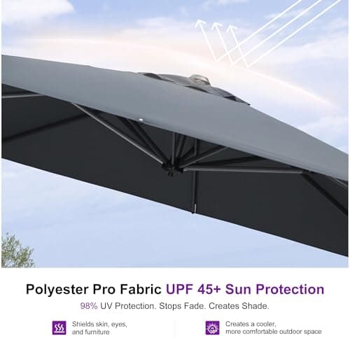PURPLE LEAF 10' x 10' Patio Umbrella Outdoor Cantilever Umbrella Square Aluminum Offset Umbrella with 360-degree Rotation for Garden Patio Deck Pool, Grey — view 9