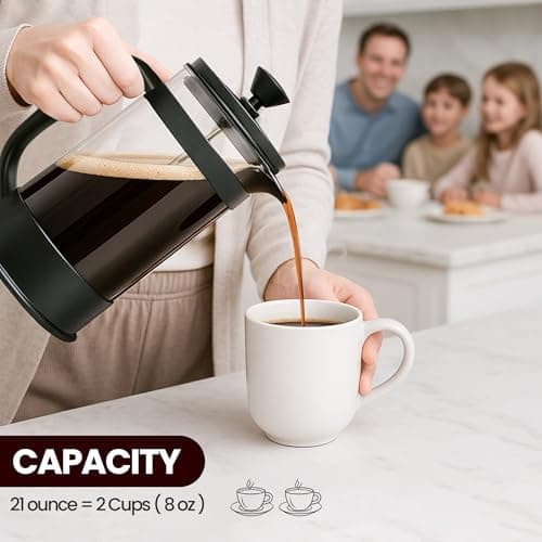 Utopia Kitchen Borosilicate Glass French Press Coffee Maker 21 Oz, Heat-Resistant Cafetiere & Tea Maker, Thickened Glass Coffee Press for Travel and Camping, Black — view 5