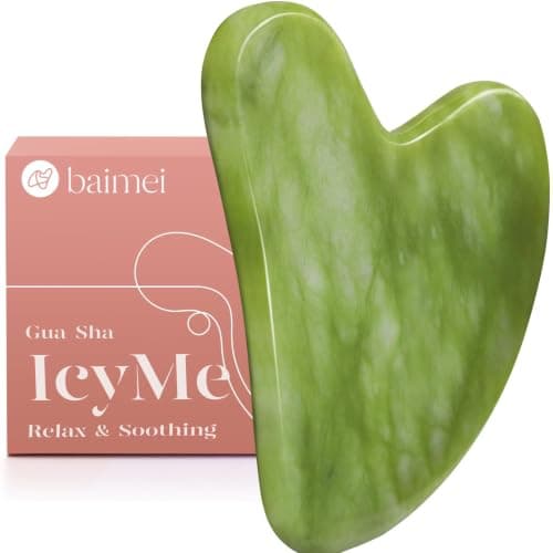 BAIMEI Gua Sha Facial Tool for Self Care, Massager Tool for Face and Body, Manual Back Massagers,Made of Xiuyan Jade, Relieve Tensions and Reduce Puffiness-Green