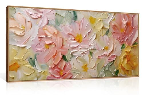 CHDITB Floral Wall Art, 20" X40” Large Watercolor Flower Textured Oil Painting, Modern Wildflower Wall Decor, Framed Canvas Flowers Artwork for Living Room Bedroom Office Girl Room Decoration