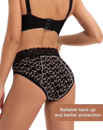 INNERSY Cotton Period Underwear for Women Lace Leak Proof Menstrual Panties 3 Pack(Rose/Stars, Medium) — view 2