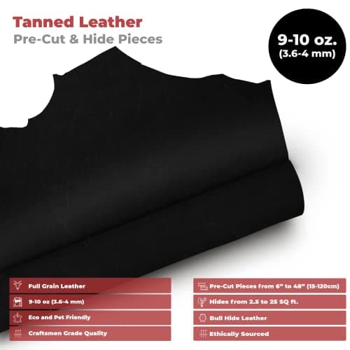 ELW 9-10 oz. (3.6-4mm) Thick Pre-Cut Size 8-10 SQ FT in Charcoal Black Color Full Grain Cowhide Leather, Oil Tanned for Tooling, Carving, Molding, Craft, Hobby, Workshop, Sewing, Knife Sheaths