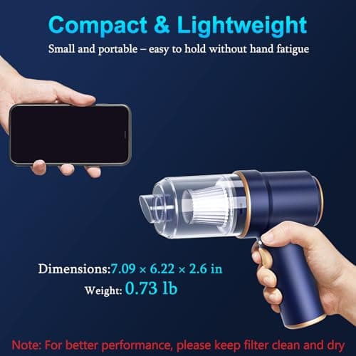 KMM Handheld Car Vacuum Cleaner, 9000Pa Vacuum Cleaner and Air Duster, 120W High Power Hand Held Vacuum with LED Light and Multi-Nozzles for Car, Home, Office, Pet — view 4