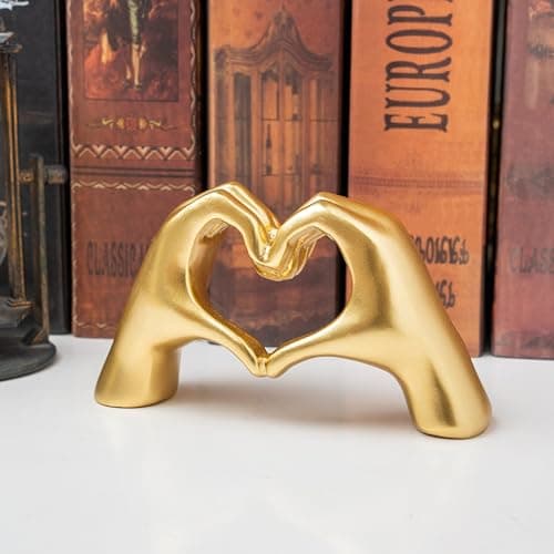 Small Heart Hands Sculpture Decor for Living Room Bedroom Bookshelf Coffe Table and Office Display, Love Finger Statue Modern Aesthetic Home Decor, Unique Gift for Wedding Christmas Birthday (Gold) — view 4